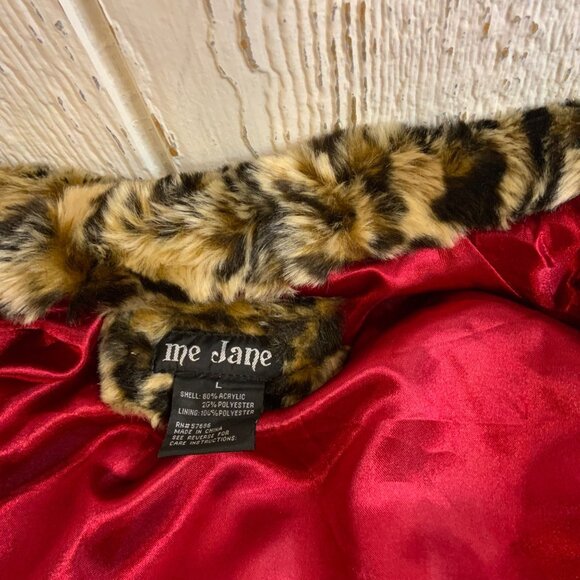 Leopard spotted faux fur Me Jane red silk lined coatwomen’s size large - Picture 9 of 12